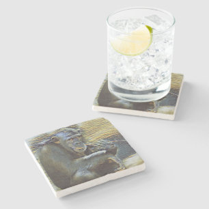 Eating monkey stone coaster