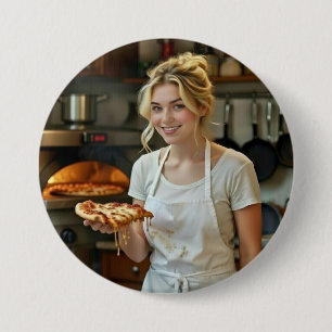 Eating Pizza Photo Personalize Customize 3 Inch Round Button