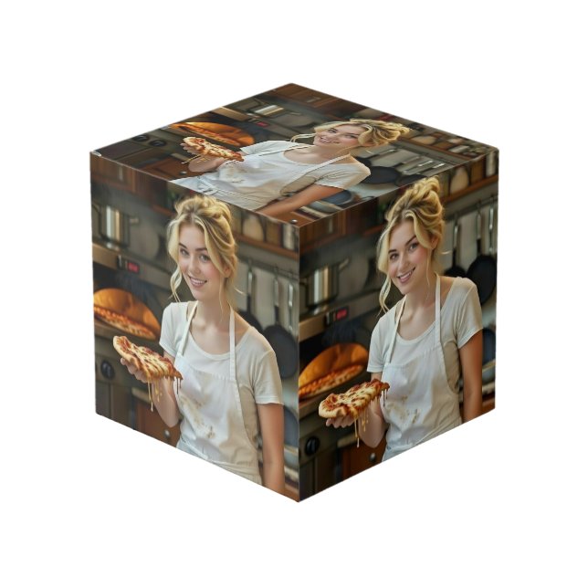 Eating Pizza Photo Personalize Customize Cube (Front Angled)
