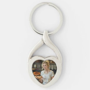 Eating Pizza Photo Personalize Customize Keychain