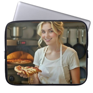 Eating Pizza Photo Personalize Customize Laptop Sleeve
