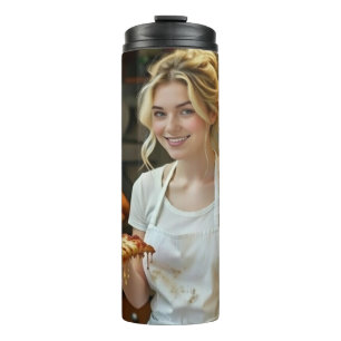 Eating Pizza Photo Personalize Customize Thermal Tumbler