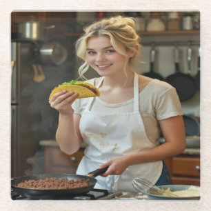 Eating Tacos Photo Personalize Customize Glass Coaster