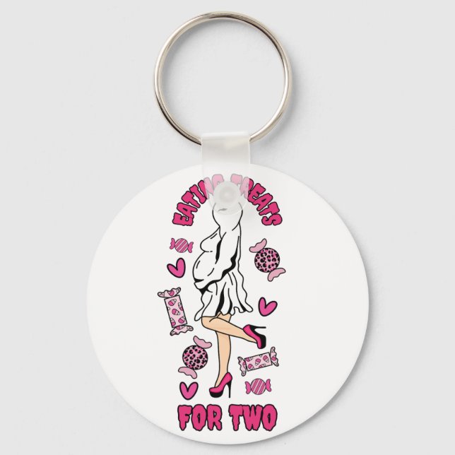  "Eating Treats for Two" Pregnant Halloween Ghost  Keychain (Front)