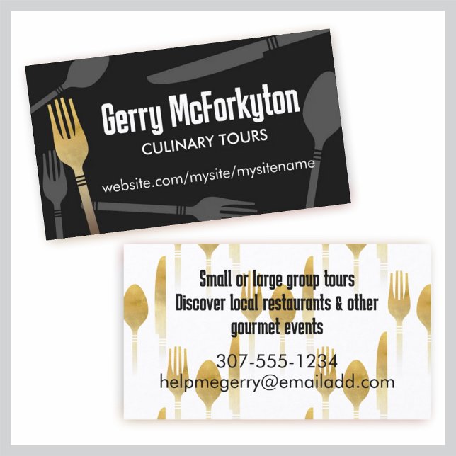 Eating utensils chef catering restaurant tours business card (Creator Uploaded)