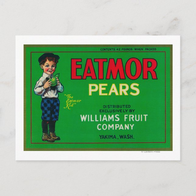 Eatmor Pear Crate LabelYakima, WA Postcard (Front)
