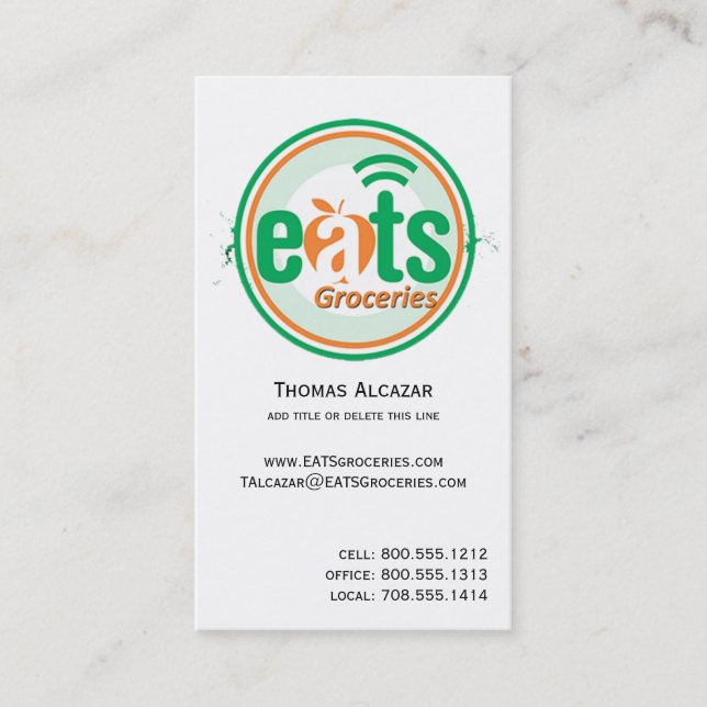 Eats Groceries Custom Design Business Card (Front)