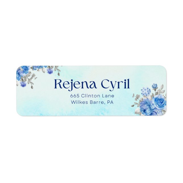 Eau Bleue Couleur Floral Adresse de retour Label (Devant)