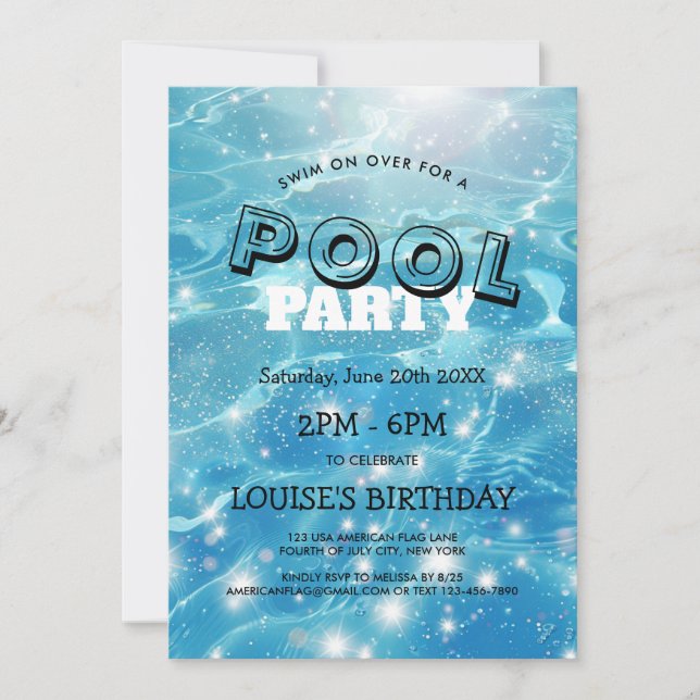 Eau Bleue Étincelante I Pool Party Invitation (Devant)