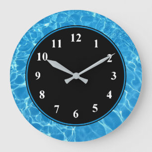 Eau Bleue Piscine Mur Horloge en Noir