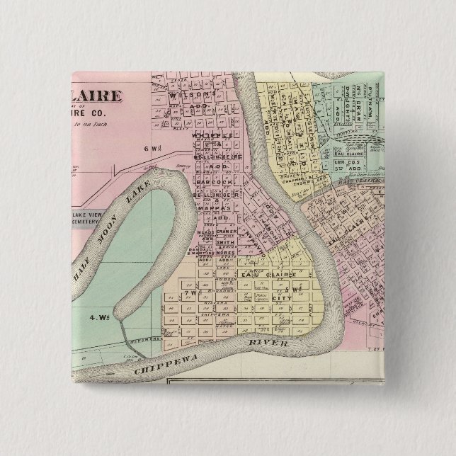 Eau Claire and Medford 2 Inch Square Button (Front)