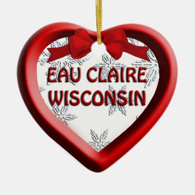 Eau Claire Wisconsin Heart Christmas Ornament (Front)