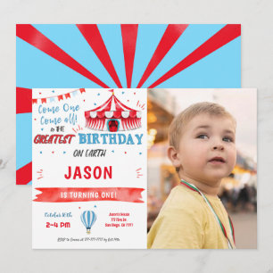 Eau Couleur Rouge & bleu Cirque Photo Invitation