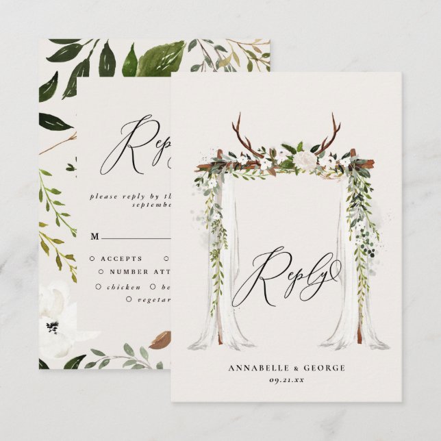 Eau de cerf rustique mariage floral blanc RSVP c (Devant / Derrière)