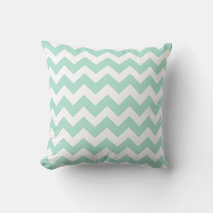 Eau de Nil et White Chevron Zig Zag Coussin