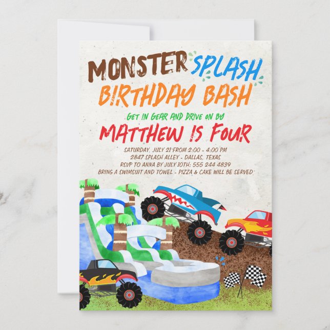 Eau Diapositive Monster Camion Invitation Annivers (Devant)