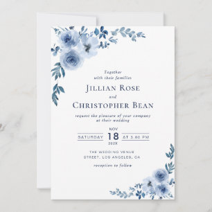 eau moderne bleu faire-part de mariage floral