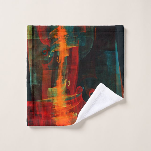 Eau Orange Rouge Bleu moderne Art Abstrait Motif (Gant de toilette)