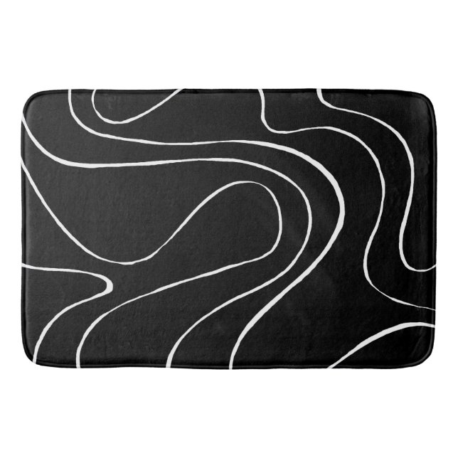 Ebb and Flow 2 - Black on White Bath Mat (Front)