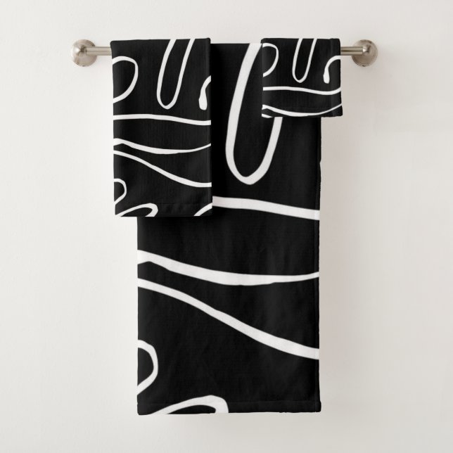 Ebb and Flow 2 - Black on White Bath Towel Set (Insitu)