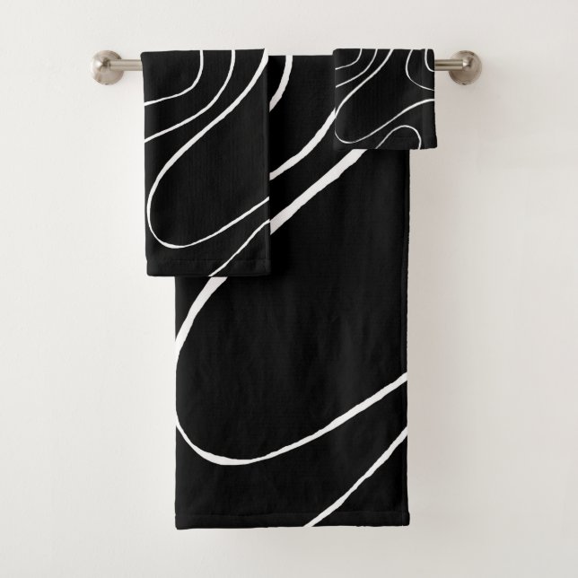Ebb and Flow 2 - Black on White Bath Towel Set (Insitu)