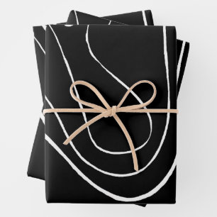 Ebb and Flow 2 - Black on White Wrapping Paper Sheet