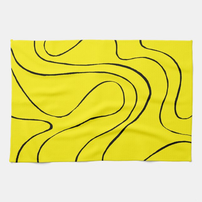 Ebb and Flow 2 in Black and Yellow Kitchen Towel (Horizontal)