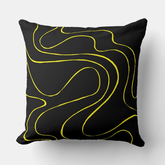 Ebb and Flow 2 in Black and Yellow Throw Pillow (Front)
