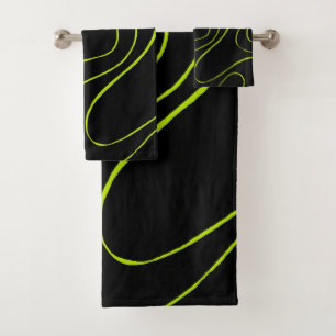 Ebb and Flow 2 in Lime Green and Black Bath Towel Set