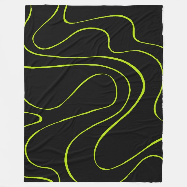 Ebb and Flow 2 in Lime Green and Black Fleece Blanket (Front)