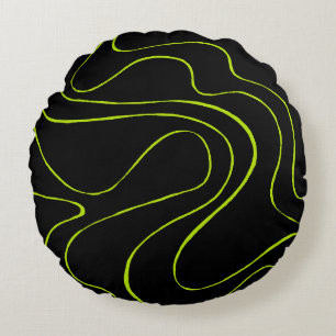 Ebb and Flow 2 in Lime Green and Black Round Pillow