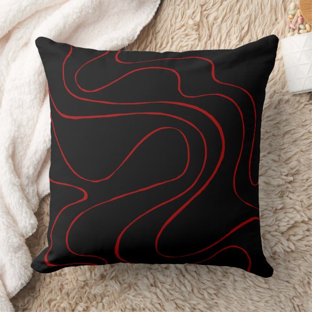 Ebb and Flow 2 in Red and Black Throw Pillow (Blanket)
