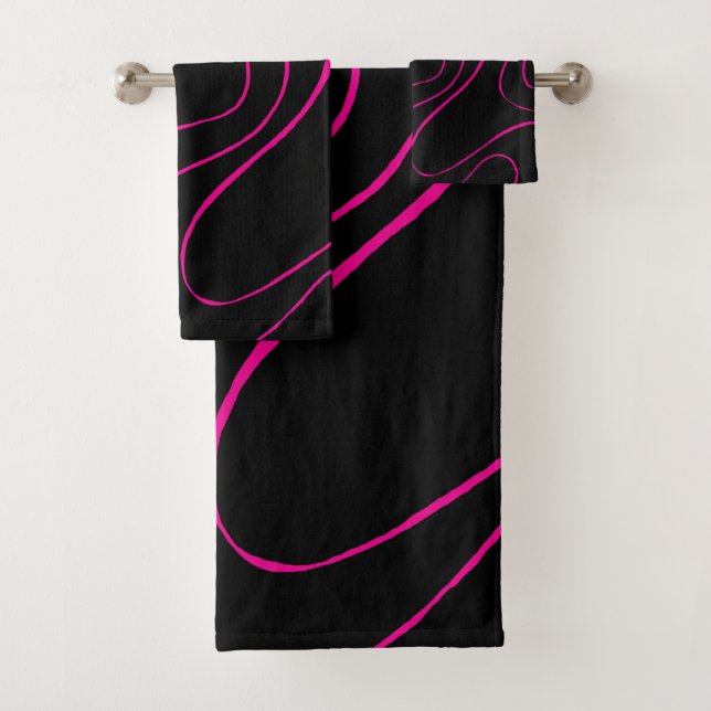 Ebb and Flow 2 - Magenta and Black Bath Towel Set (Insitu)