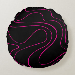 Ebb and Flow 2 - Magenta and Black Round Pillow