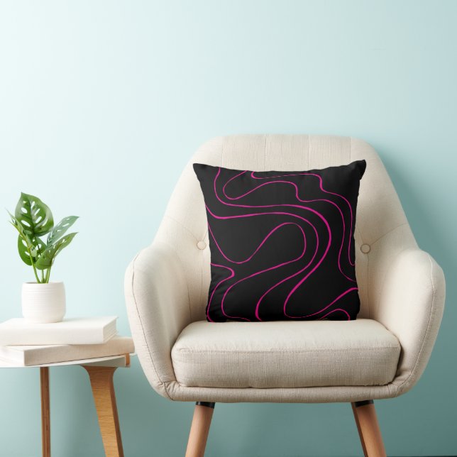 Ebb and Flow 2 - Magenta and Black  Throw Pillow (Chair)