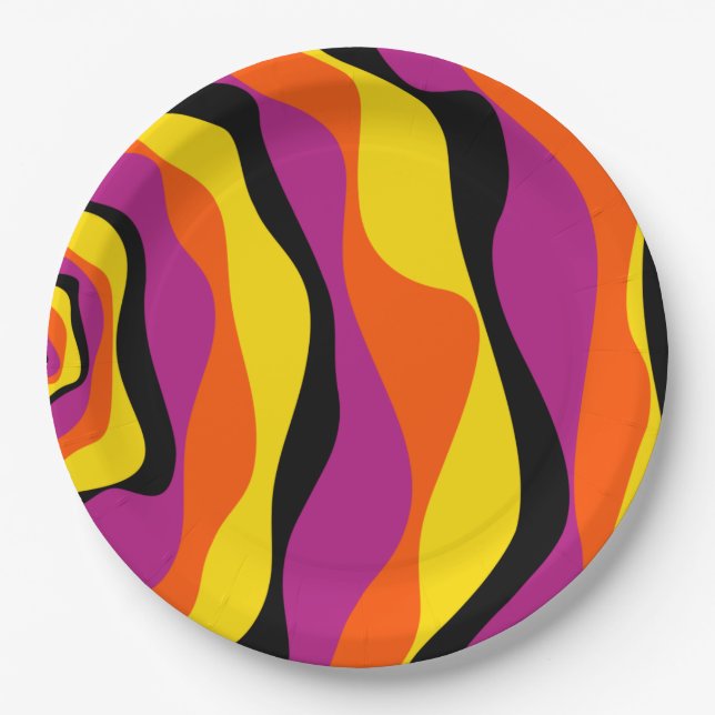 Ebb and Flow 4 - Black, Pink, Orange and Yellow Paper Plate (Front)
