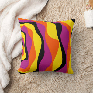 Ebb and Flow 4 - Black, Pink, Orange and Yellow Throw Pillow