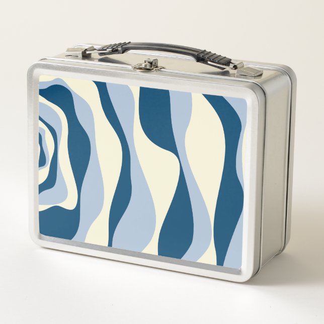 Ebb and Flow 4 - Dark Blue, Light Blue and Cream Metal Lunch Box (Front)