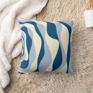 Ebb and Flow 4 - Dark Blue, Light Blue and Cream Throw Pillow