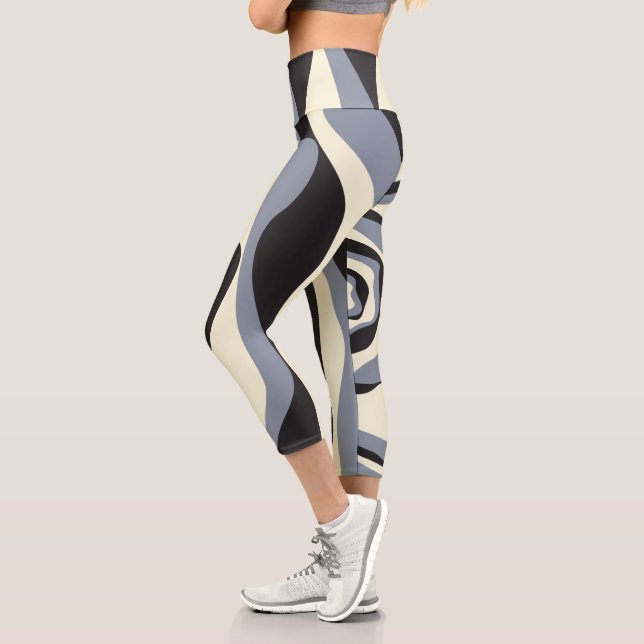 Ebb and Flow 4 in Black, Grey, and Cream  Capri Leggings (Left)