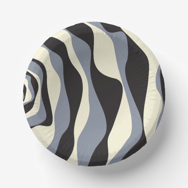 Ebb and Flow 4 in Black, Grey, and Cream  Paper Plate (Front)