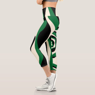 Ebb and Flow 4 in Green, Cream and Black  Capri Leggings