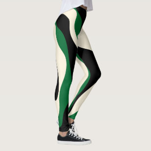 Ebb and Flow 4 in Green, Cream and Black Leggings