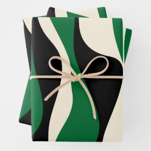 Ebb and Flow 4 in Green, Cream and Black Wrapping Paper Sheet