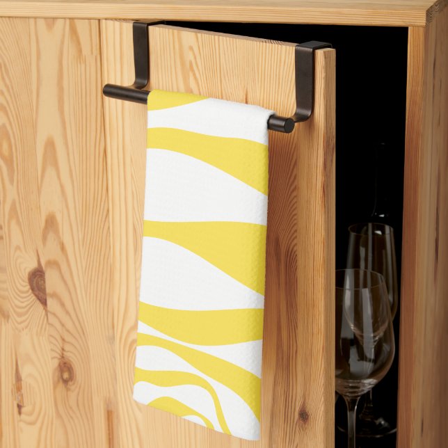 Ebb and Flow 4 in Lemon Yellow and White Kitchen Towel (Thirds Fold)