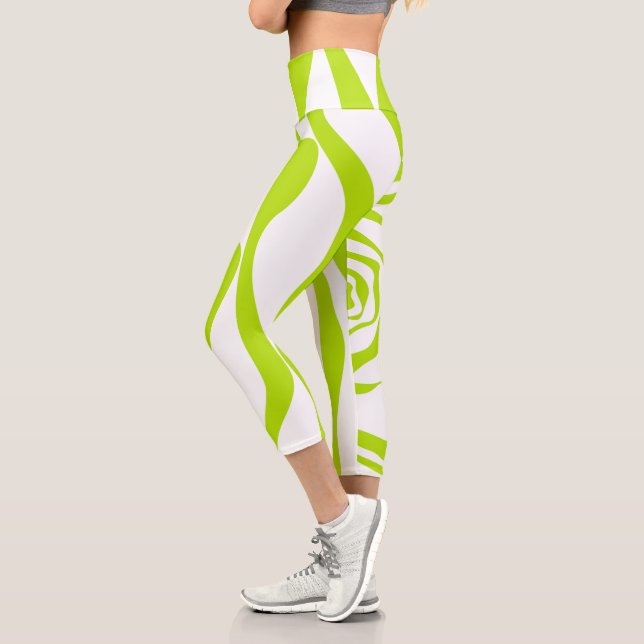 Ebb and Flow 4 in Lime Green and White Capri Leggings (Left)