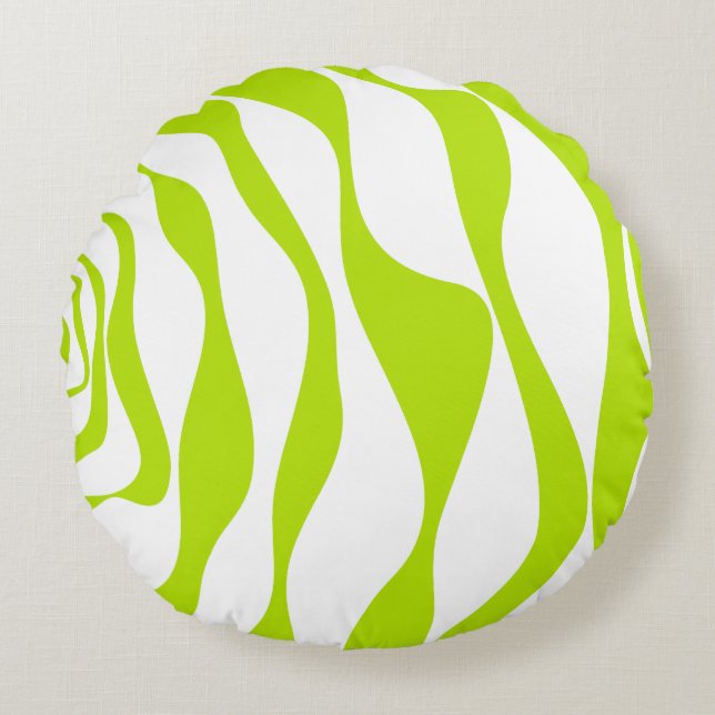 Ebb and Flow 4 in Lime Green and White Round Pillow (Front)
