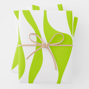 Ebb and Flow 4 in Lime Green and White Wrapping Paper Sheet