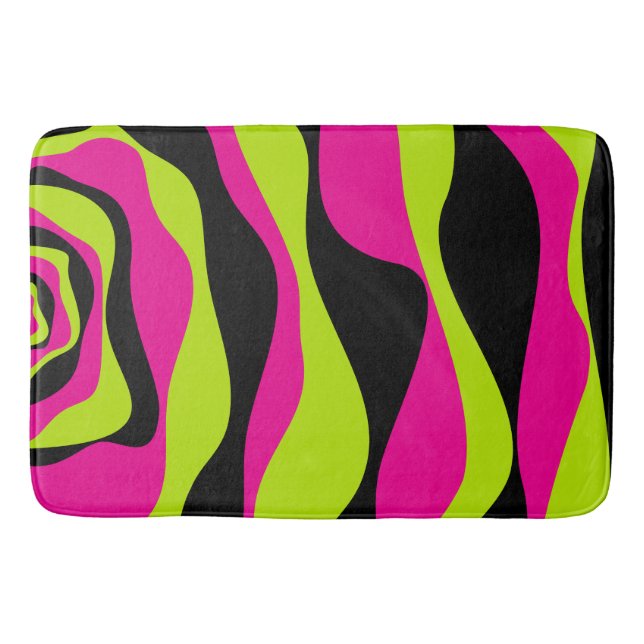 Ebb and Flow 4 in Lime Green, Hot Pink and Black Bath Mat (Front)