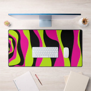 Ebb and Flow 4 in Lime Green, Hot Pink and Black Desk Mat
